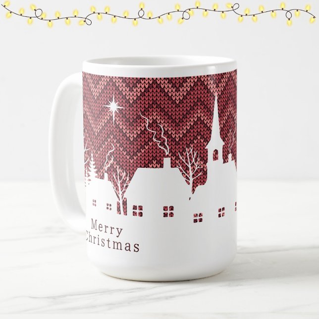 Taza De Café Aldea Navideña Rosa Rústica con Patrón de Chevron  (Subido por el creador)
