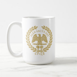Taza De Café Alea Iacta Est Águila Romana Dado y Corona de Laur