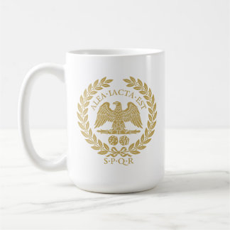 Taza De Café Alea Iacta Est Águila Romana Dado y Corona de Laur