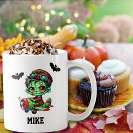 Taza De Café Alegre Avión Zombie Murciélago Acuarela Halloween
