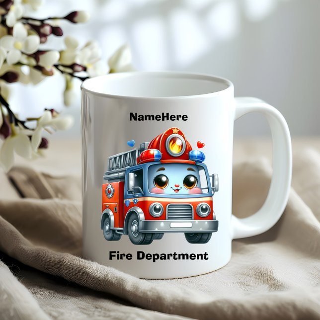 Taza De Café Alegre camión de bomberos personalizados en un día (Subido por el creador)