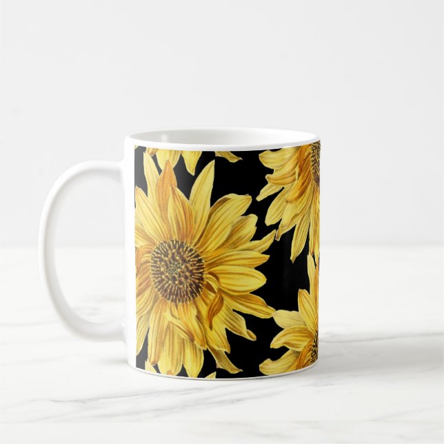 Taza De Café Alegre cerámica de girasol amarillo dorado (Izquierda)