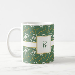 Taza De Café Alegre Monograma Verde Floral Regal