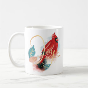 Taza De Café Alegre pájaro del cardenal acuarela de color rojo
