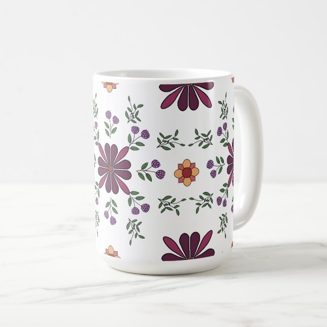 Taza De Café Alegre peluche de arte folclórico morado y amarill (Anverso derecho)