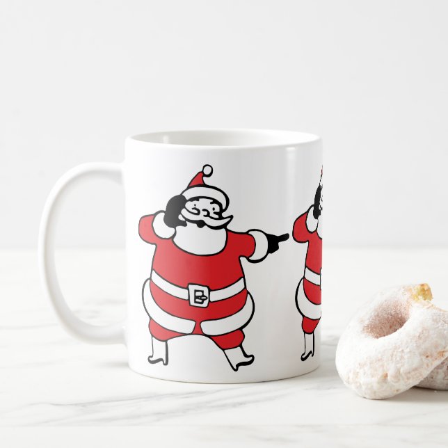 Taza De Café Alegre Santa Claus llamando a los renos en Navidad (Con donut)