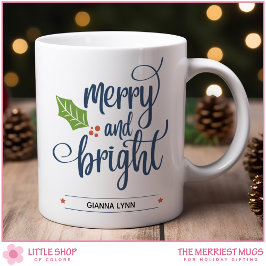 Taza De Café Alegre y Brillante Personalizado con Acebo