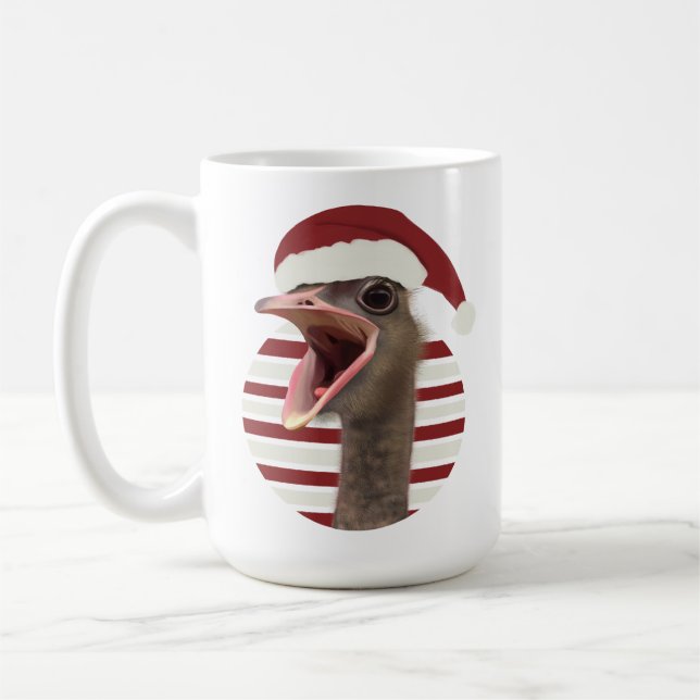 Taza De Café Alegres Navidades De Ostrich Con Santa Hat (Izquierda)