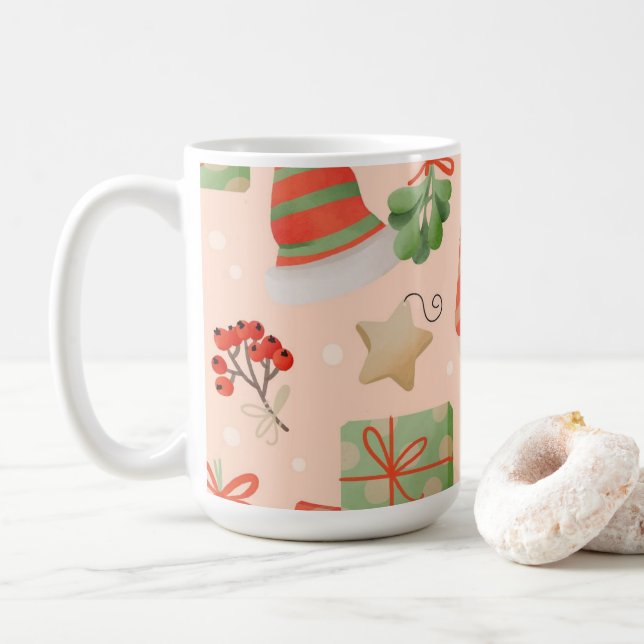 Taza De Café Alegres Navidades de Santa Hat Baubles (Con donut)