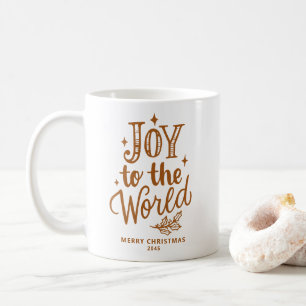 Taza De Café Alegría al Mundo Letra de Navidad Naranja Quemada