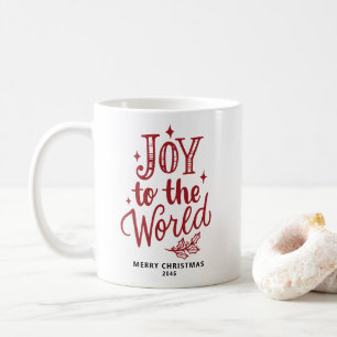 Taza De Café Alegría al mundo Letra de Navidad Rojo