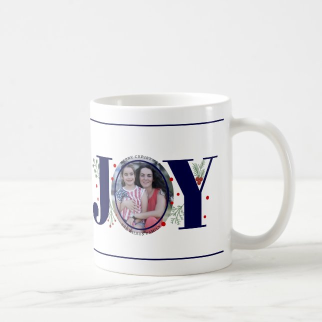 Taza De Café Alegría azul marina con Navidades de bayas foto (Derecha)