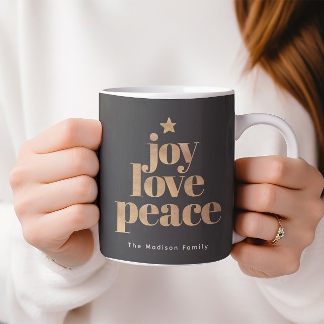 Taza De Café Alegría elegante, amor, paz Navidades de oro negro (Subido por el creador)
