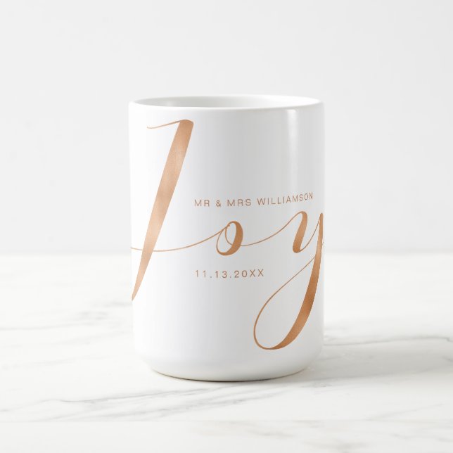 Taza De Café Alegría | Elegante Copper Handwriting Mr & Mrs Hol (Centro)