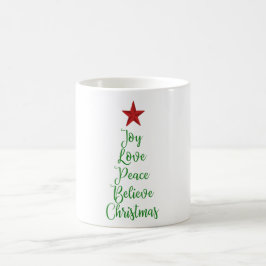 Taza De Café Alegría paz creer árbol de Navidad con rojo