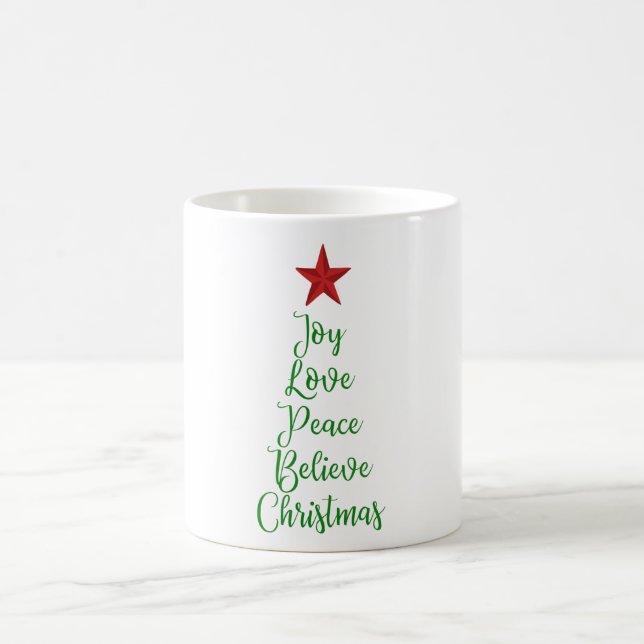 Taza De Café Alegría paz creer árbol de Navidad con rojo (Centro)