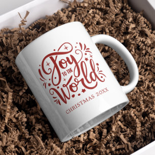 Taza De Café Alegría por el mundo elegante guión rojo cristiano