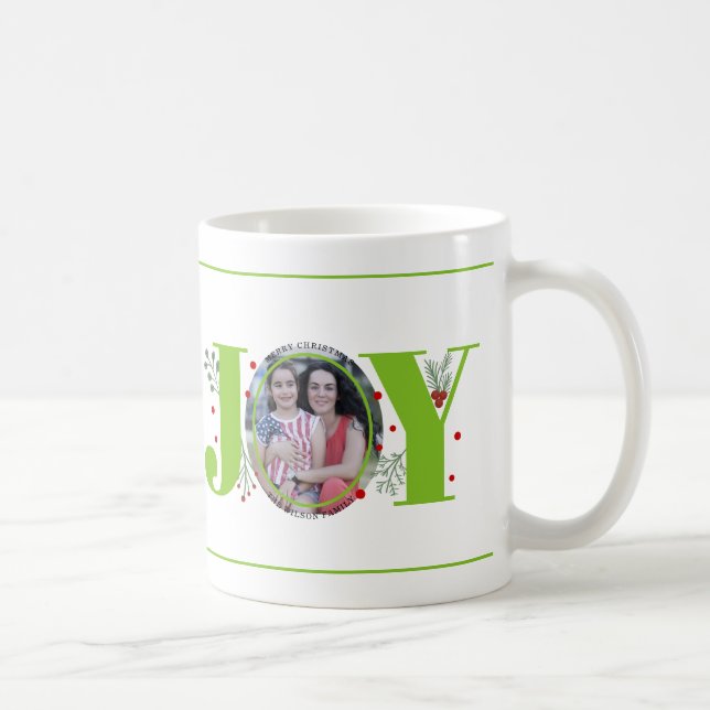 Taza De Café Alegría verde limón con foto de Navidades de bayas (Derecha)