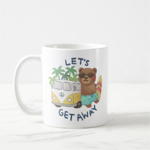 Taza De Café Alejémonos: Dibujo de osito de Teddy y camioneta d