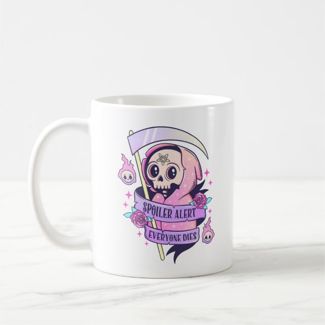 Taza De Café Alerta de spoiler: Todos mueren por Halloween rosa (Izquierda)