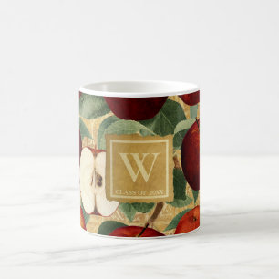 Taza De Café Alfabeto dorado de manzanas rojas de época monogra