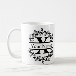 Taza De Café Alfabeto floral con monograma Personalizado de nom