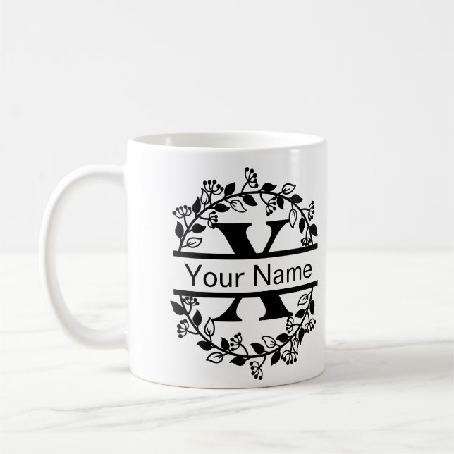 Taza De Café Alfabeto floral con monograma Personalizado de nom (Izquierda)