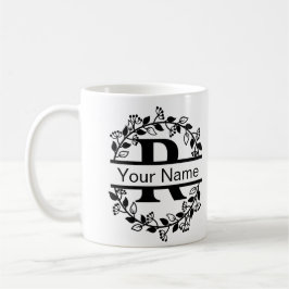 Taza De Café Alfabeto Floral con Monograma Personalizado de Nom