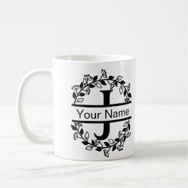 Taza De Café Alfabeto Floral con Monograma Personalizado de Nom