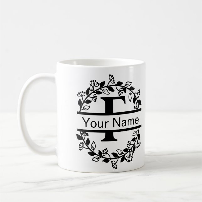 Taza De Café Alfabeto floral con monograma Personalizado de nom (Izquierda)