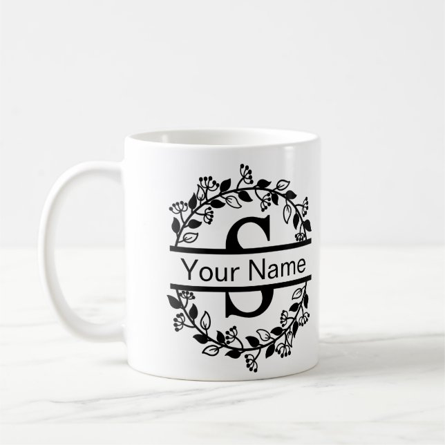 Taza De Café Alfabeto floral con monograma Personalizado de nom (Izquierda)