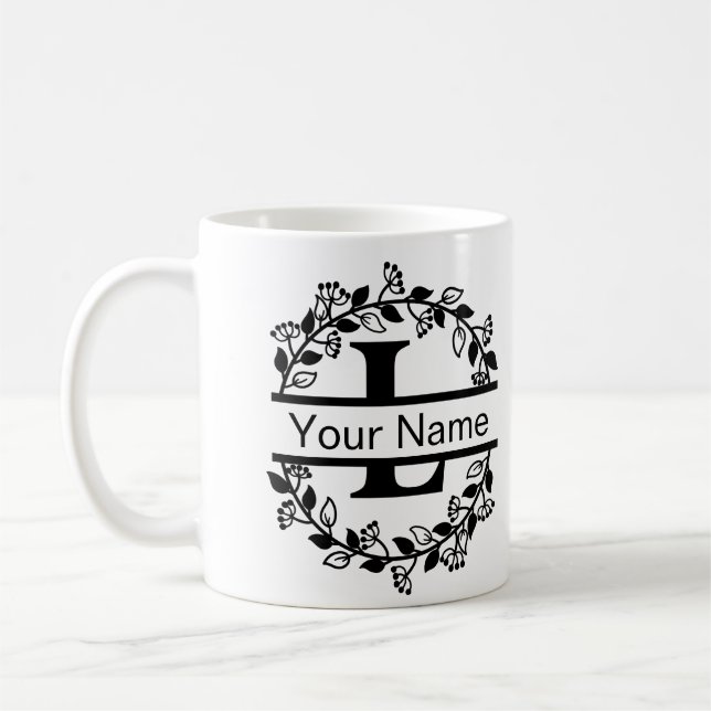 Taza De Café Alfabeto floral con monograma Personalizado de nom (Izquierda)