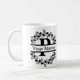 Taza De Café Alfabeto Floral con Monograma Personalizado de Nom