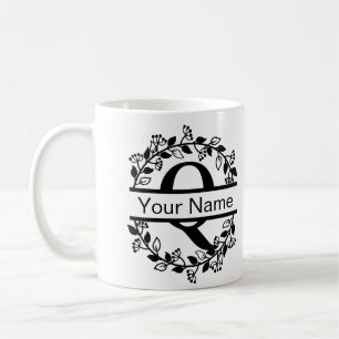 Taza De Café Alfabeto Floral con Monograma Personalizado de Nom