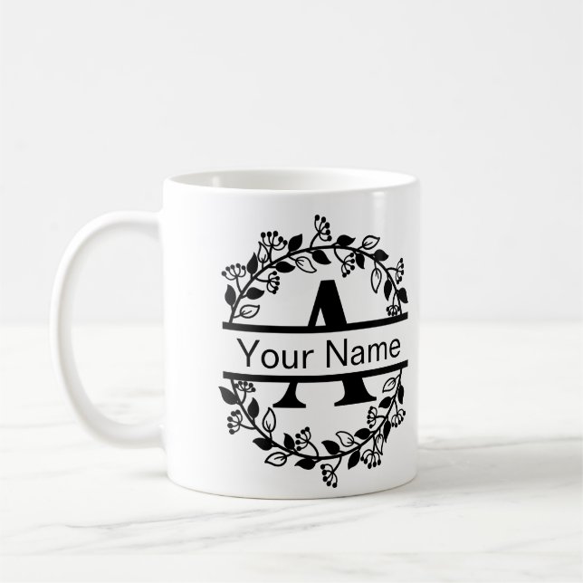 Taza De Café Alfabeto floral con monograma Personalizado de nom (Izquierda)