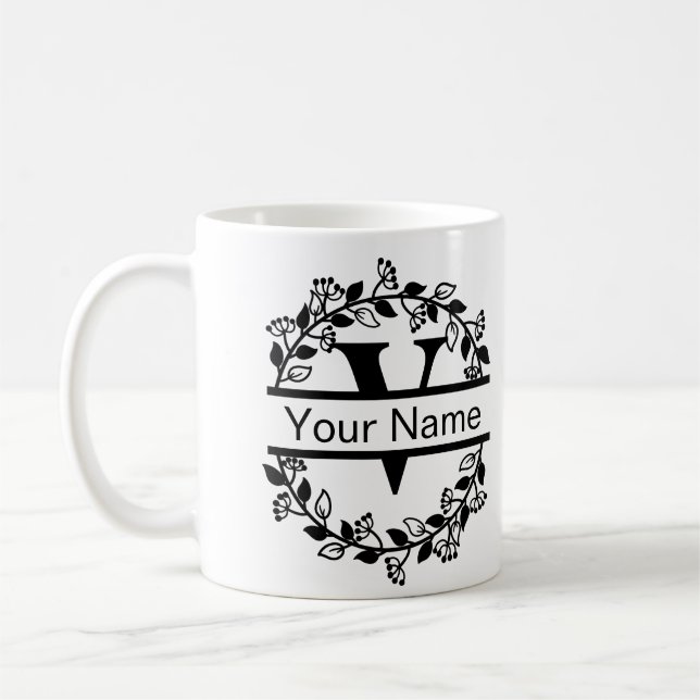 Taza De Café Alfabeto floral con monograma Personalizado de nom (Izquierda)