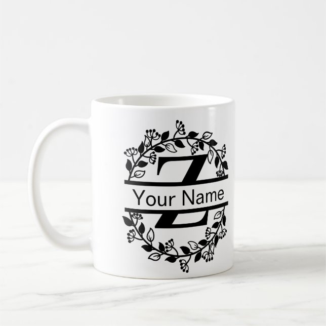 Taza De Café Alfabeto floral con monograma Personalizado de nom (Izquierda)