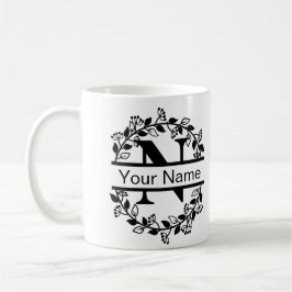 Taza De Café Alfabeto Floral con Monograma Personalizado de Nom
