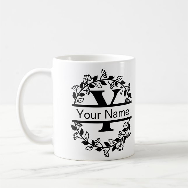Taza De Café Alfabeto floral con monograma Personalizado de nom (Izquierda)