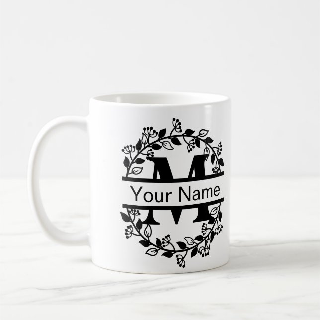 Taza De Café Alfabeto floral con monograma Personalizado de nom (Izquierda)