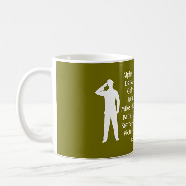 Taza De Café Alfabeto fonético militar para ejército verde (Izquierda)