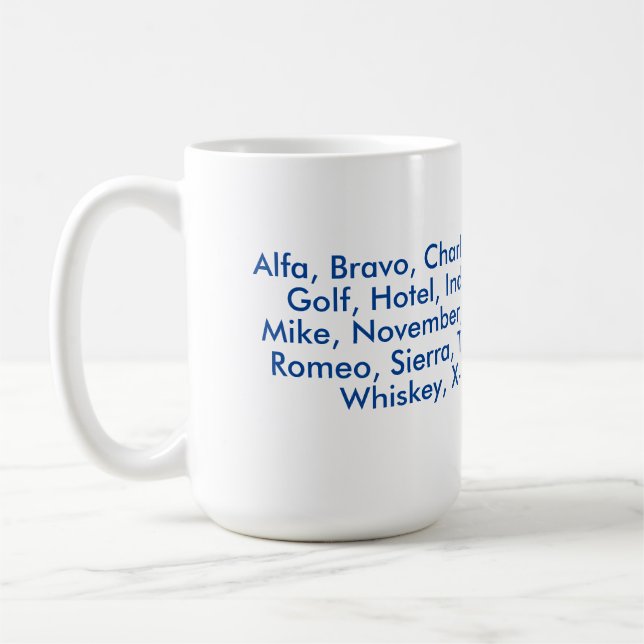 Taza De Café Alfabeto fonético "OTAN", Alfa al zulú (Izquierda)