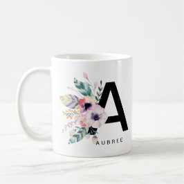 Taza De Café Alfabeto inicial 'A' Mug Monograma Agua Boho