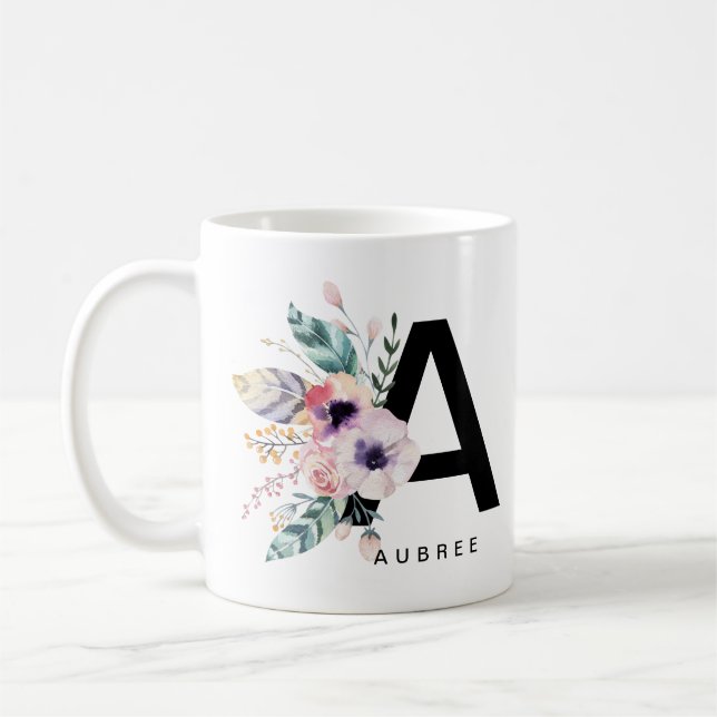 Taza De Café Alfabeto inicial 'A' Mug Monograma Agua Boho (Izquierda)