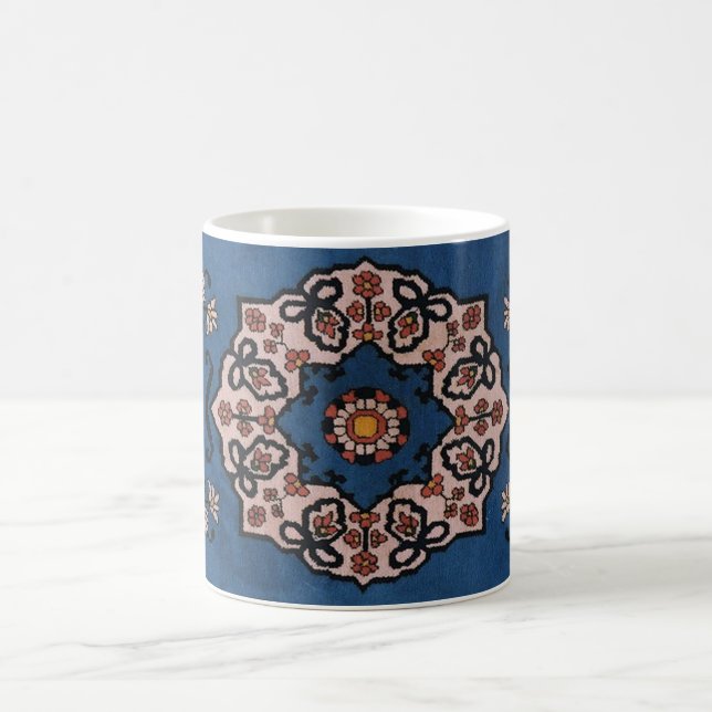 Taza De Café Alfombra de patrón turco azul persa oriental (Centro)