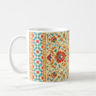 Taza De Café Alfombra oriental, estampado floral ornamental.