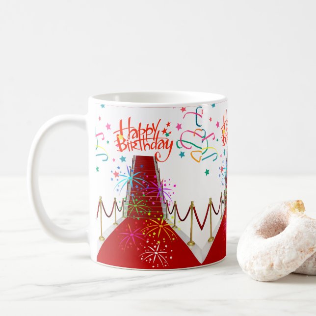 Taza De Café Alfombra Roja Mug Feliz Cumpleaños Mug (Con donut)