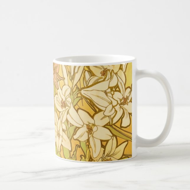 Taza De Café Alfonse Mucha Flores de lirio Art Nouveau (Derecha)