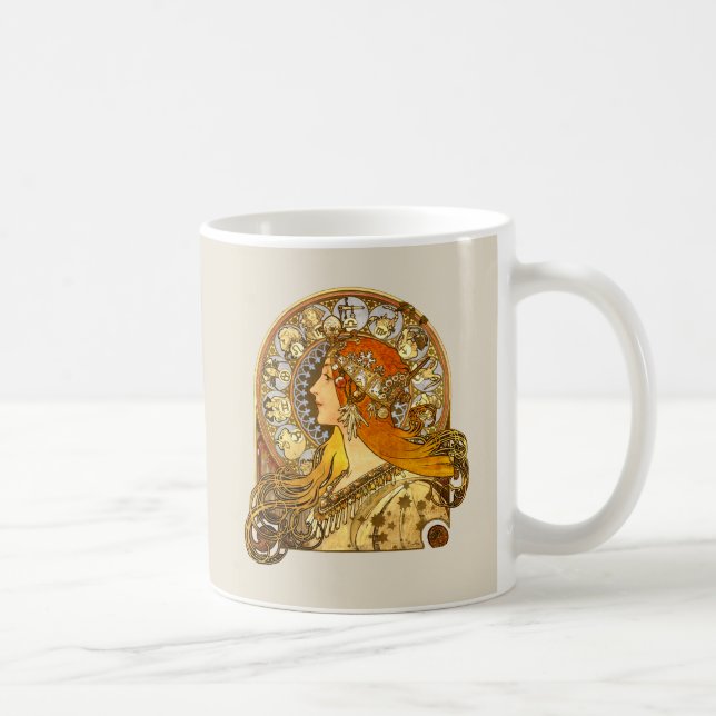 Taza De Café Alfonse Mucha Zodiac Art Nouveau Mujer (Derecha)