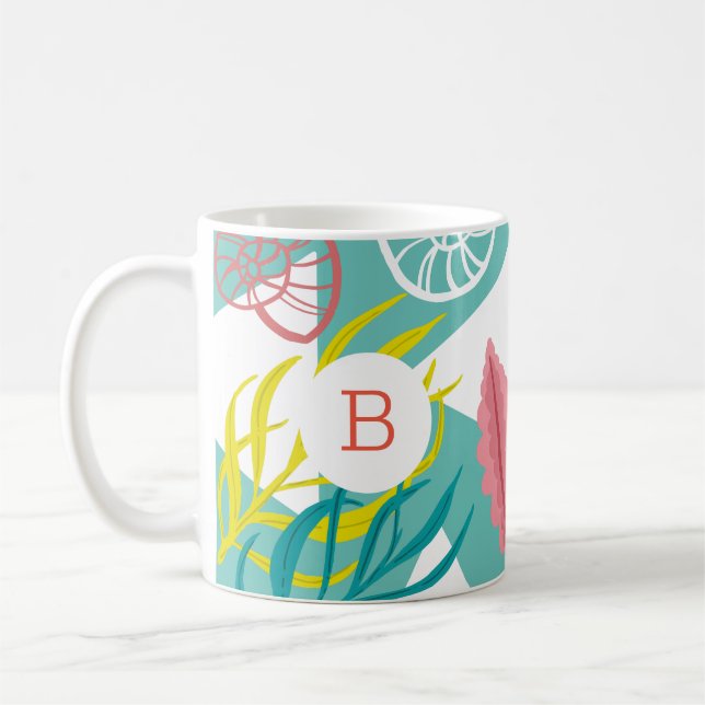 Taza De Café Algas marinas de moda de Geo Nautical | Monograma (Izquierda)